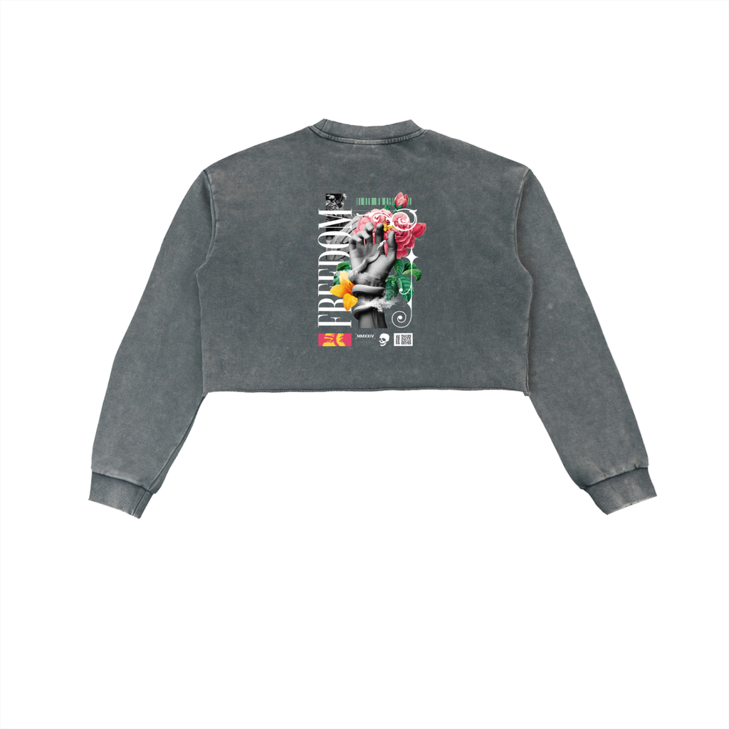 Snow Washed Raw Edge Cropped Sweatshirt - WOMEN