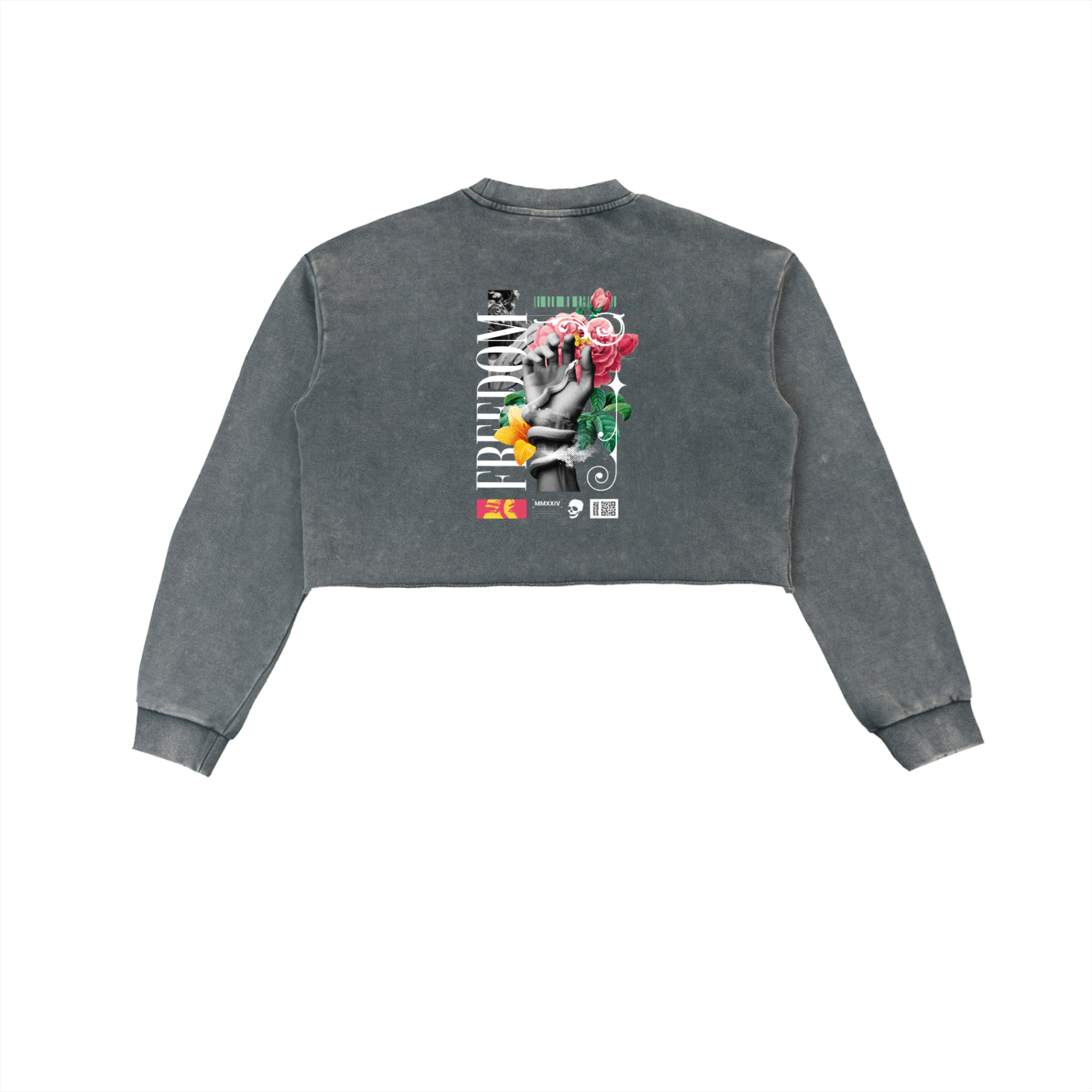 Snow Washed Raw Edge Cropped Sweatshirt - WOMEN