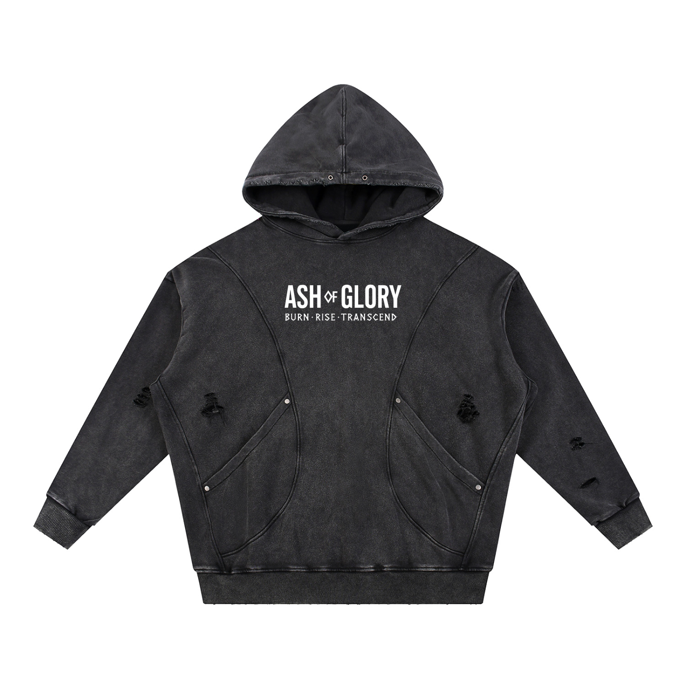 Snow Washed Distressed Panel Pocket Hoodie