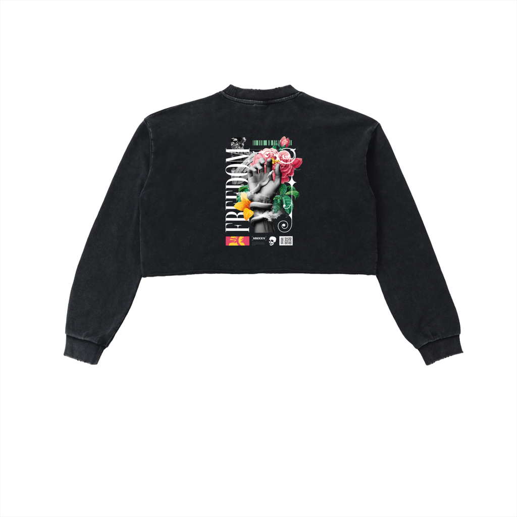 Snow Washed Raw Edge Cropped Sweatshirt - WOMEN