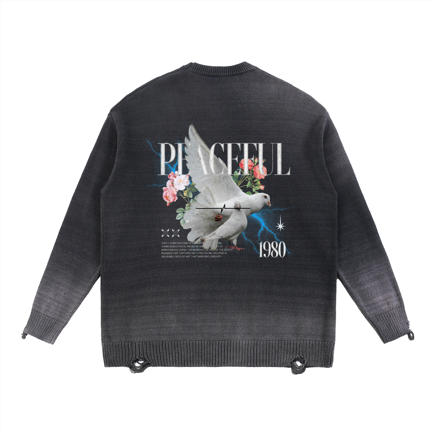 Sun Fade Distressed Ripped Crewneck sweater