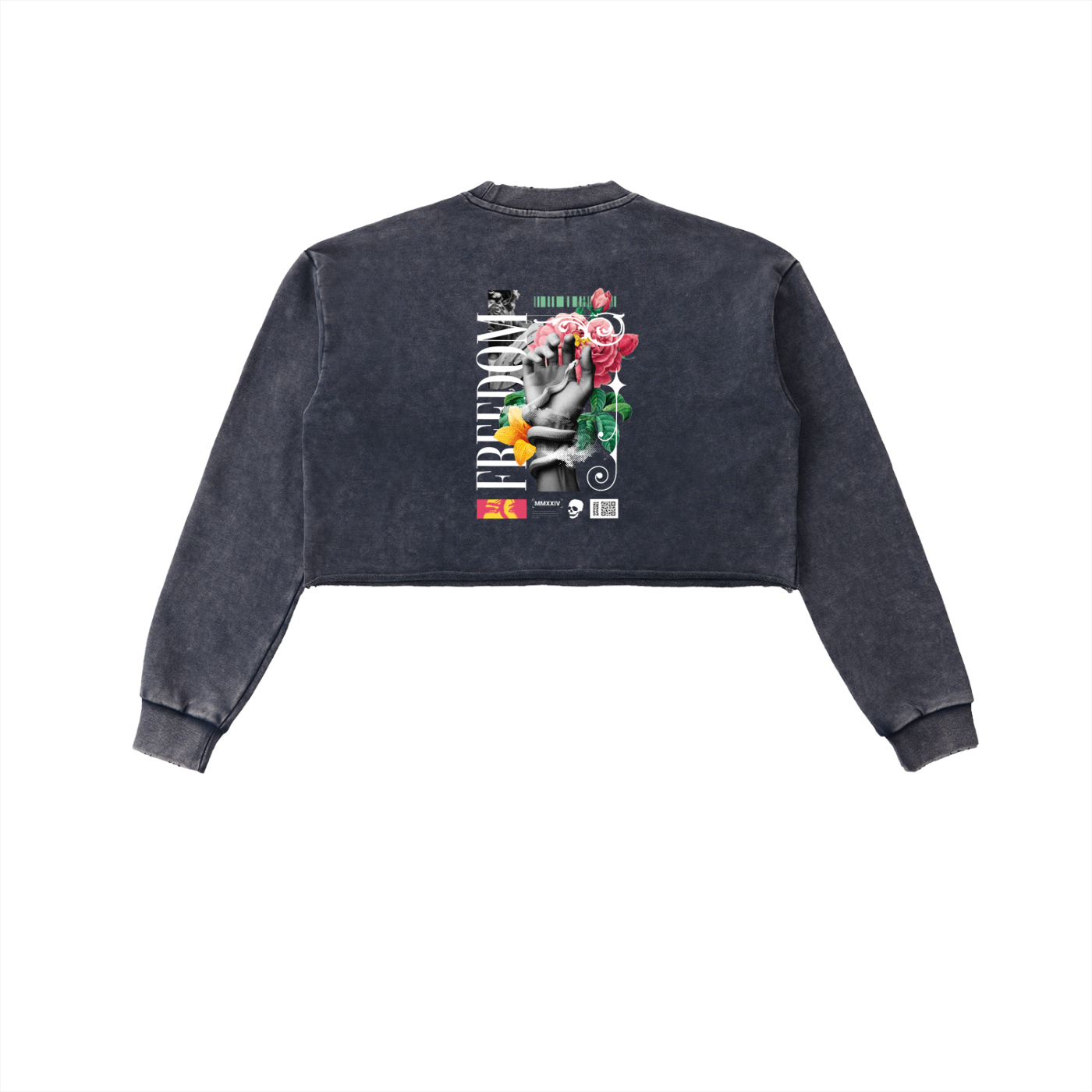 Snow Washed Raw Edge Cropped Sweatshirt - WOMEN