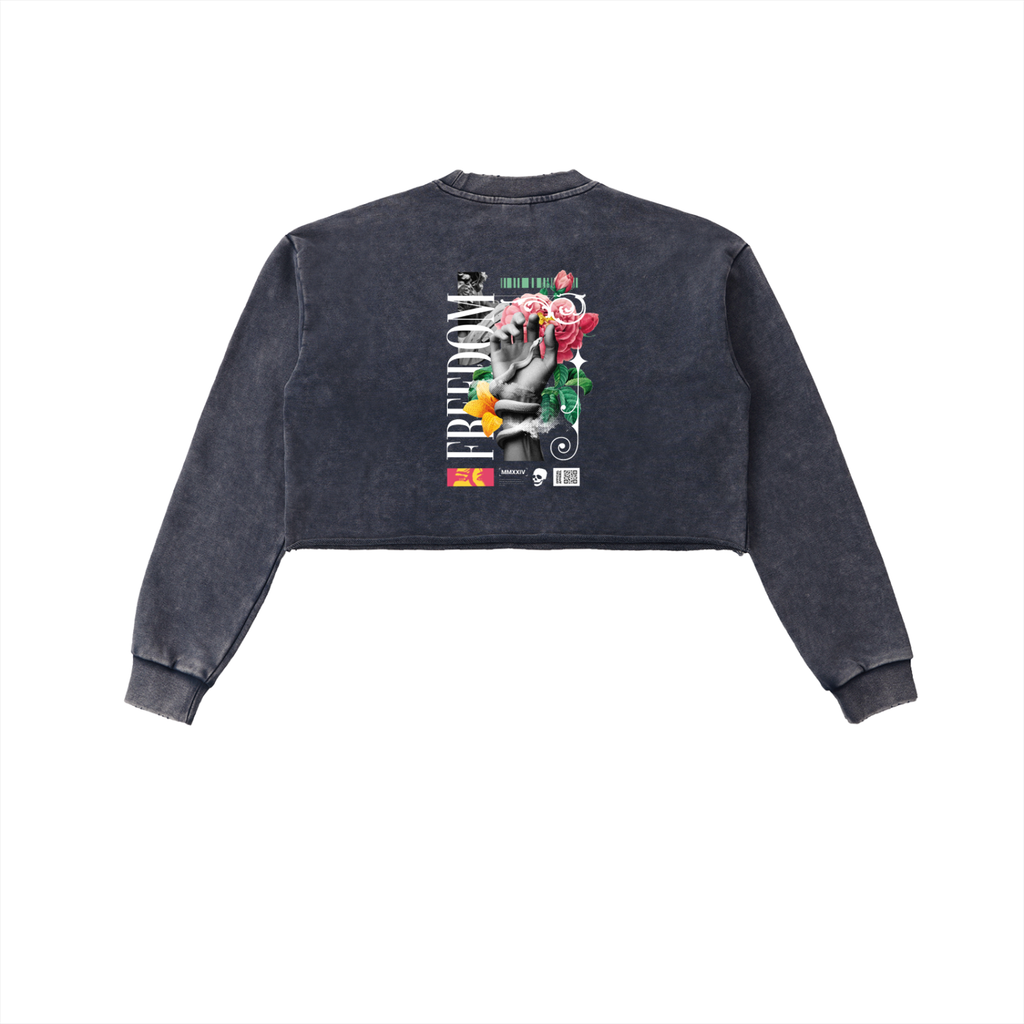 Snow Washed Raw Edge Cropped Sweatshirt - WOMEN