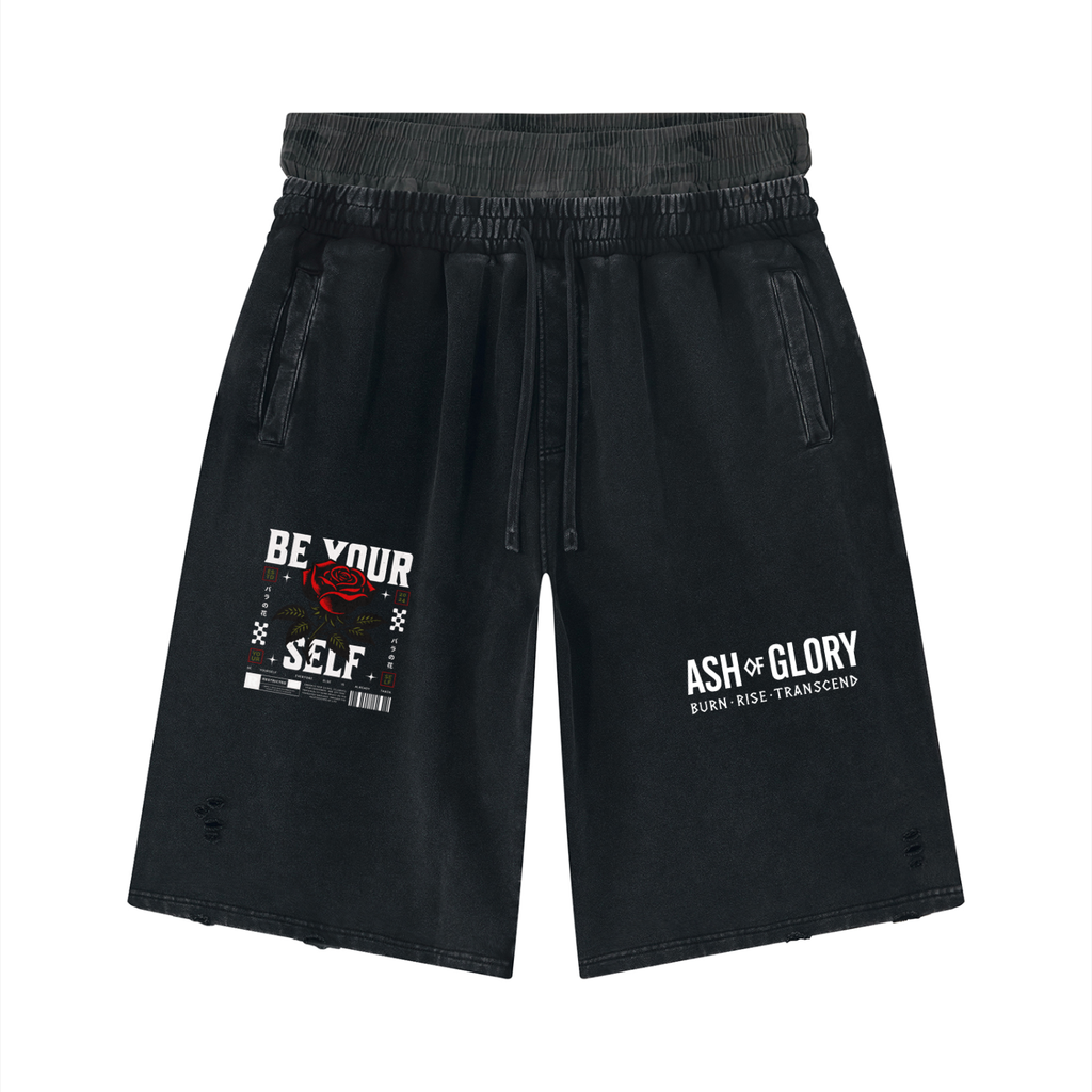 Unisex Vintage Wash Distressed Wide Leg Shorts