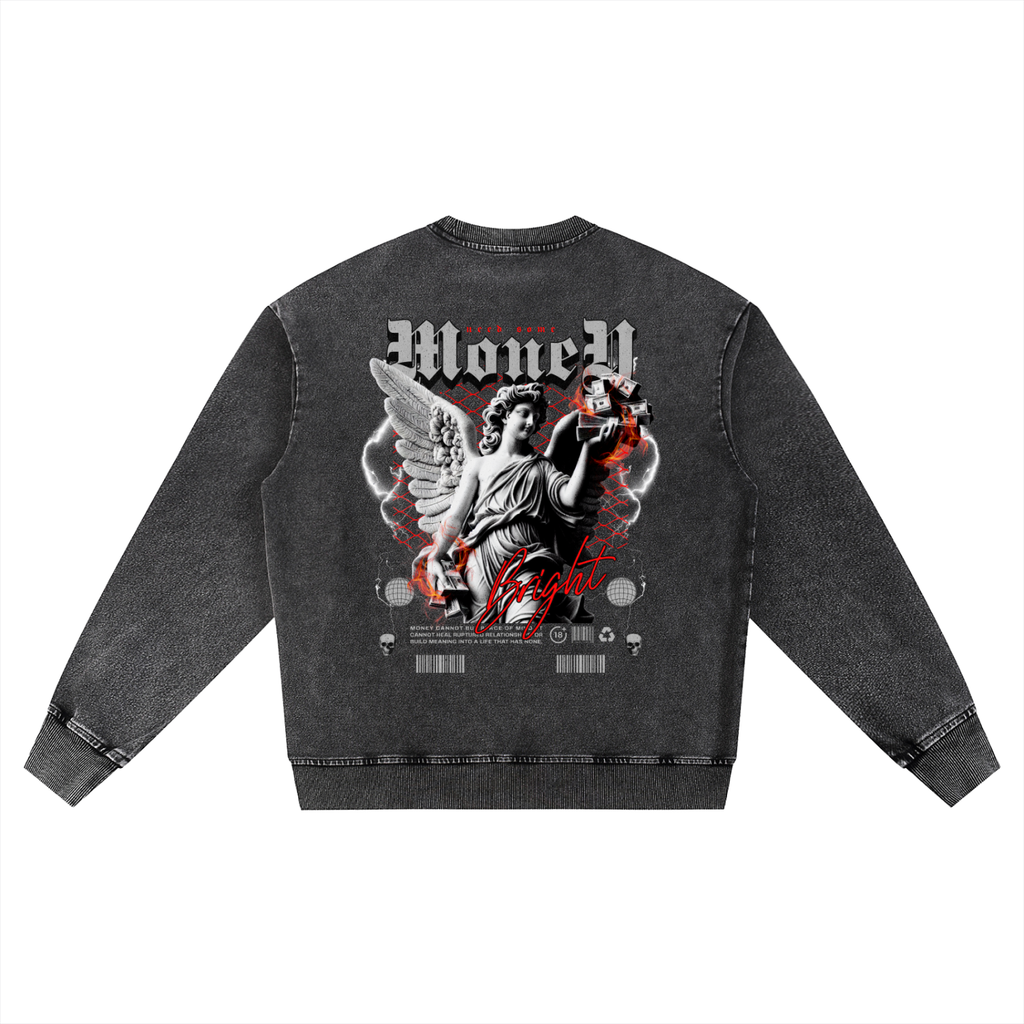 Snow Wash Oversized Crewneck Sweatshirt