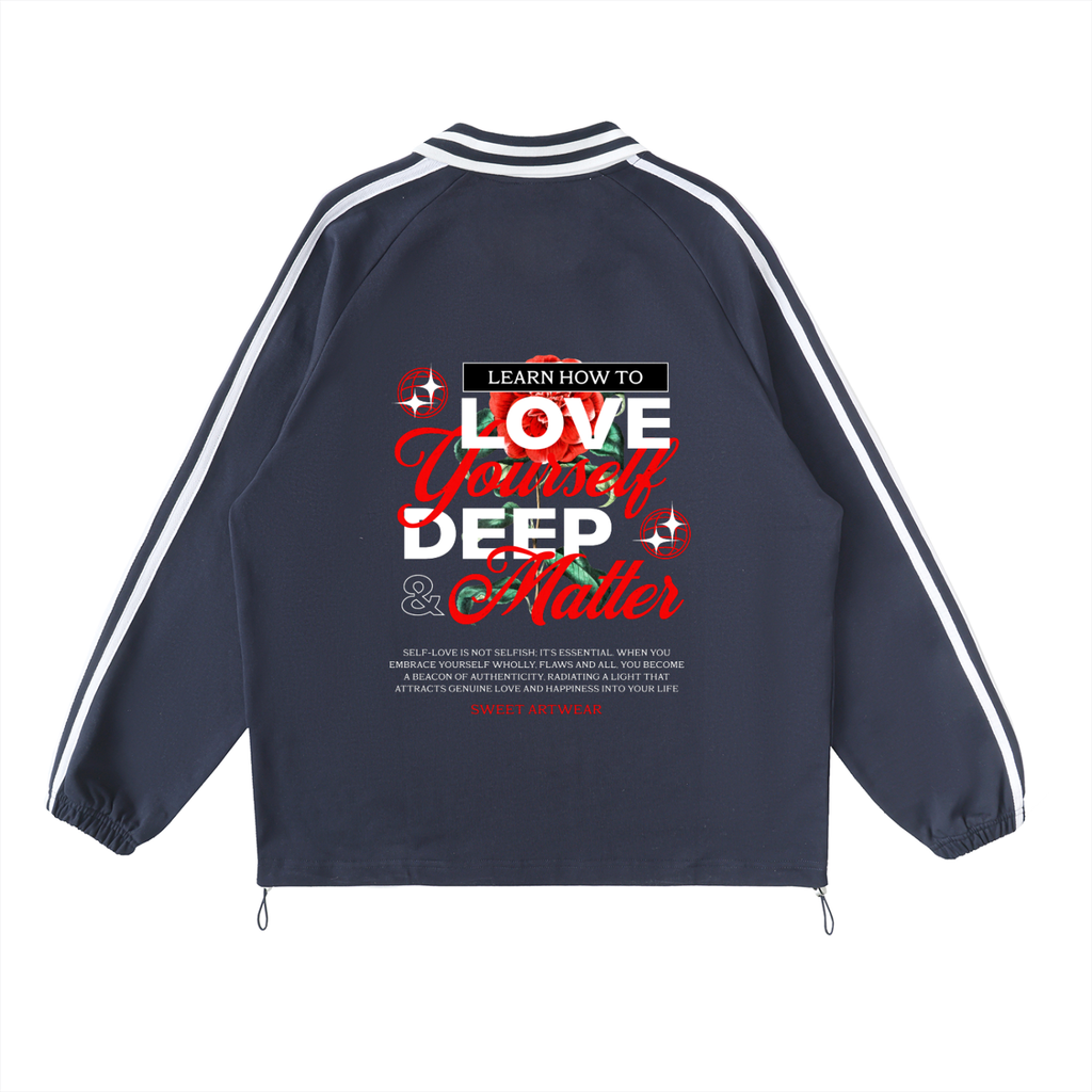 Contrast Striped Lapel Collar Sweatshirt