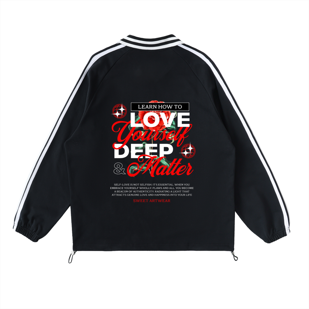 Contrast Striped Lapel Collar Sweatshirt