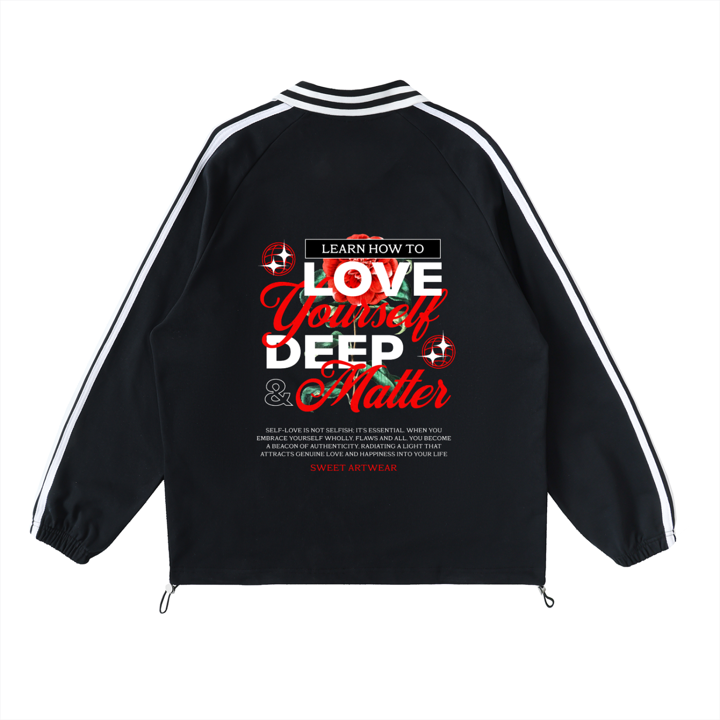 Contrast Striped Lapel Collar Sweatshirt